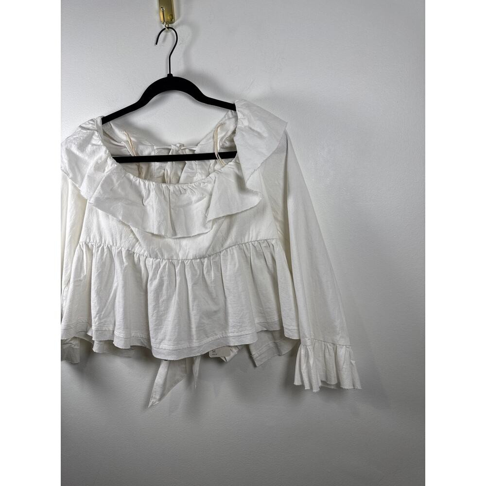 Free People Ruffle Peplum Tie-Back Top Peasant Cottagecore — White, M NWT - Picture 7 of 7